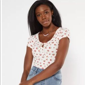 Cherry tie fitted blouse